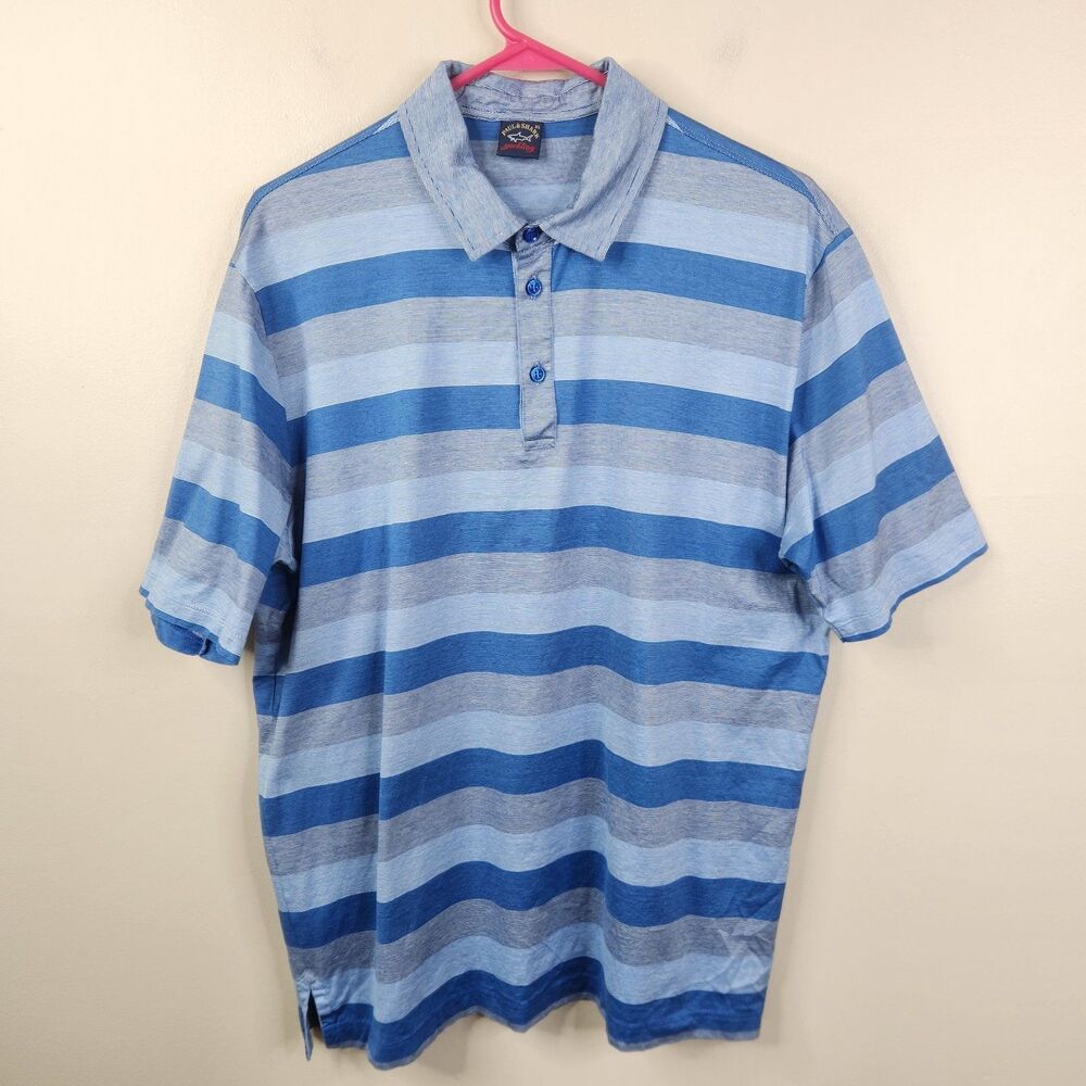 Paul & Shark Mens Short Sleeve Striped Colorblock 3 Button Cotton Polo Shirt XL
